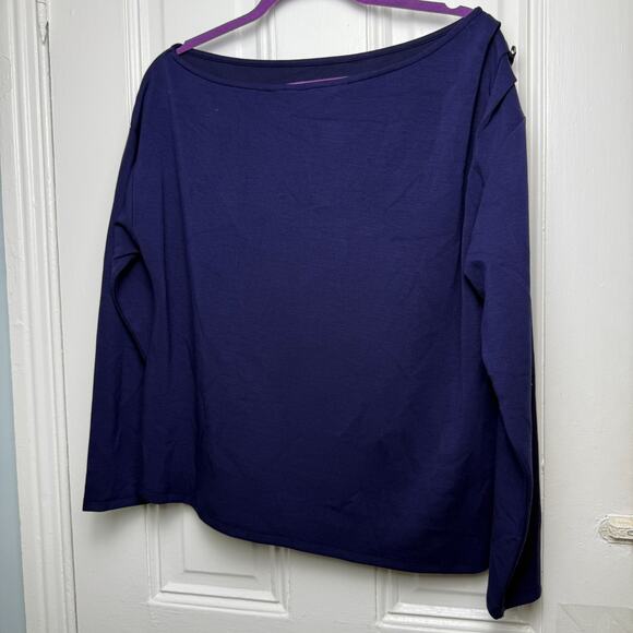 QVC BEAUTIFUL Lawrence Zarian Asymmetric Boatneck Top Womens Medium Blue NWOT - Picture 6 of 9